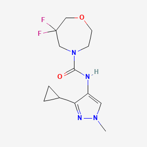 molecular formula C13H18F2N4O2 B7231748 N-(3-cyclopropyl-1-methylpyrazol-4-yl)-6,6-difluoro-1,4-oxazepane-4-carboxamide 