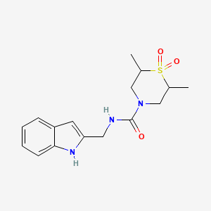 molecular formula C16H21N3O3S B7231817 N-(1H-indol-2-ylmethyl)-2,6-dimethyl-1,1-dioxo-1,4-thiazinane-4-carboxamide 