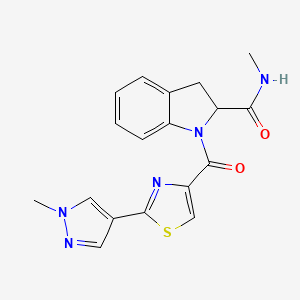 molecular formula C18H17N5O2S B7231916 N-methyl-1-[2-(1-methylpyrazol-4-yl)-1,3-thiazole-4-carbonyl]-2,3-dihydroindole-2-carboxamide 
