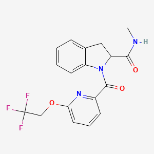 molecular formula C18H16F3N3O3 B7231937 N-methyl-1-[6-(2,2,2-trifluoroethoxy)pyridine-2-carbonyl]-2,3-dihydroindole-2-carboxamide 