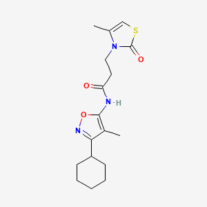 molecular formula C17H23N3O3S B7232061 N-(3-cyclohexyl-4-methyl-1,2-oxazol-5-yl)-3-(4-methyl-2-oxo-1,3-thiazol-3-yl)propanamide 