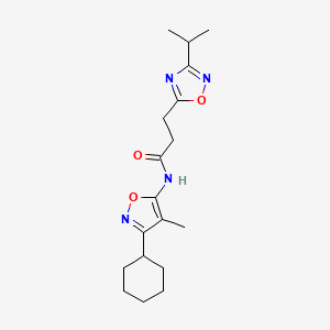 molecular formula C18H26N4O3 B7232069 N-(3-cyclohexyl-4-methyl-1,2-oxazol-5-yl)-3-(3-propan-2-yl-1,2,4-oxadiazol-5-yl)propanamide 