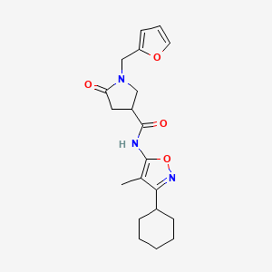 molecular formula C20H25N3O4 B7232077 N-(3-cyclohexyl-4-methyl-1,2-oxazol-5-yl)-1-(furan-2-ylmethyl)-5-oxopyrrolidine-3-carboxamide 