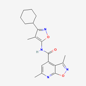 molecular formula C19H22N4O3 B7232084 N-(3-cyclohexyl-4-methyl-1,2-oxazol-5-yl)-3,6-dimethyl-[1,2]oxazolo[5,4-b]pyridine-4-carboxamide 