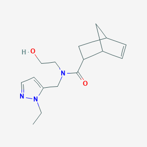 molecular formula C16H23N3O2 B7232249 N-[(2-ethylpyrazol-3-yl)methyl]-N-(2-hydroxyethyl)bicyclo[2.2.1]hept-5-ene-2-carboxamide 