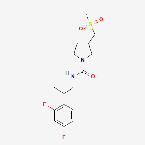 molecular formula C16H22F2N2O3S B7232317 N-[2-(2,4-difluorophenyl)propyl]-3-(methylsulfonylmethyl)pyrrolidine-1-carboxamide 