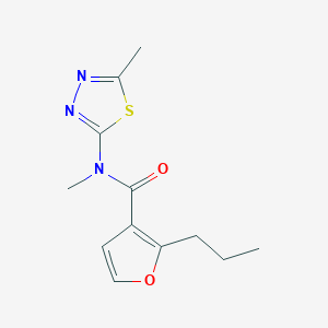 molecular formula C12H15N3O2S B7232608 N-methyl-N-(5-methyl-1,3,4-thiadiazol-2-yl)-2-propylfuran-3-carboxamide 