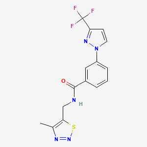 molecular formula C15H12F3N5OS B7232836 N-[(4-methylthiadiazol-5-yl)methyl]-3-[3-(trifluoromethyl)pyrazol-1-yl]benzamide 