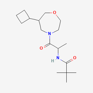 molecular formula C17H30N2O3 B7232885 N-[1-(6-cyclobutyl-1,4-oxazepan-4-yl)-1-oxopropan-2-yl]-2,2-dimethylpropanamide 