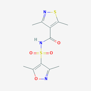 molecular formula C11H13N3O4S2 B7232910 N-[(3,5-dimethyl-1,2-oxazol-4-yl)sulfonyl]-3,5-dimethyl-1,2-thiazole-4-carboxamide 