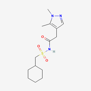 molecular formula C14H23N3O3S B7232916 N-(cyclohexylmethylsulfonyl)-2-(1,5-dimethylpyrazol-4-yl)acetamide 