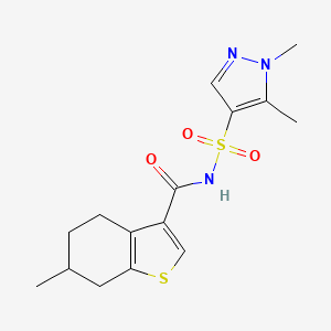 molecular formula C15H19N3O3S2 B7232937 N-(1,5-dimethylpyrazol-4-yl)sulfonyl-6-methyl-4,5,6,7-tetrahydro-1-benzothiophene-3-carboxamide 