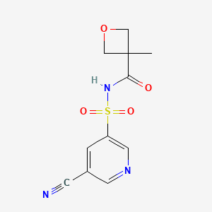 molecular formula C11H11N3O4S B7232955 N-(5-cyanopyridin-3-yl)sulfonyl-3-methyloxetane-3-carboxamide 