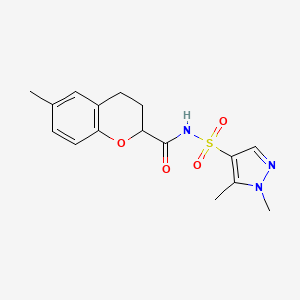 molecular formula C16H19N3O4S B7232960 N-(1,5-dimethylpyrazol-4-yl)sulfonyl-6-methyl-3,4-dihydro-2H-chromene-2-carboxamide 