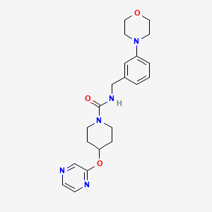 molecular formula C21H27N5O3 B7233536 N-[(3-morpholin-4-ylphenyl)methyl]-4-pyrazin-2-yloxypiperidine-1-carboxamide 