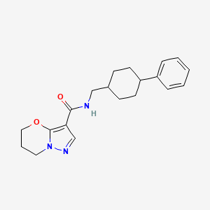 molecular formula C20H25N3O2 B7233953 N-[(4-phenylcyclohexyl)methyl]-6,7-dihydro-5H-pyrazolo[5,1-b][1,3]oxazine-3-carboxamide 