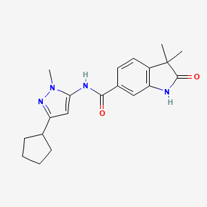molecular formula C20H24N4O2 B7234215 N-(5-cyclopentyl-2-methylpyrazol-3-yl)-3,3-dimethyl-2-oxo-1H-indole-6-carboxamide 