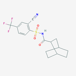 molecular formula C17H17F3N2O3S B7234231 N-[2-cyano-4-(trifluoromethyl)phenyl]sulfonylbicyclo[2.2.2]octane-2-carboxamide 