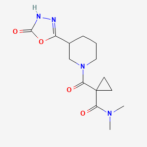molecular formula C14H20N4O4 B7234352 N,N-dimethyl-1-[3-(2-oxo-3H-1,3,4-oxadiazol-5-yl)piperidine-1-carbonyl]cyclopropane-1-carboxamide 