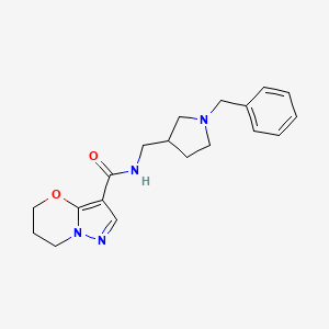molecular formula C19H24N4O2 B7234385 N-[(1-benzylpyrrolidin-3-yl)methyl]-6,7-dihydro-5H-pyrazolo[5,1-b][1,3]oxazine-3-carboxamide 
