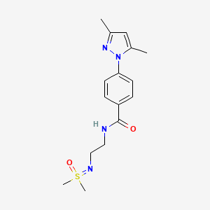 molecular formula C16H22N4O2S B7234624 N-[2-[[dimethyl(oxo)-lambda6-sulfanylidene]amino]ethyl]-4-(3,5-dimethylpyrazol-1-yl)benzamide 