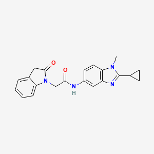 molecular formula C21H20N4O2 B7234808 N-(2-cyclopropyl-1-methylbenzimidazol-5-yl)-2-(2-oxo-3H-indol-1-yl)acetamide 