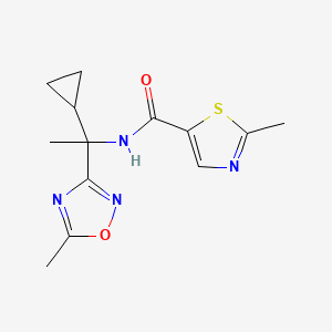 molecular formula C13H16N4O2S B7235013 N-[1-cyclopropyl-1-(5-methyl-1,2,4-oxadiazol-3-yl)ethyl]-2-methyl-1,3-thiazole-5-carboxamide 