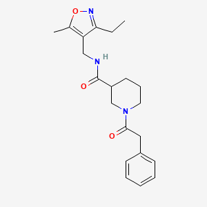 molecular formula C21H27N3O3 B7235124 N-[(3-ethyl-5-methyl-1,2-oxazol-4-yl)methyl]-1-(2-phenylacetyl)piperidine-3-carboxamide 