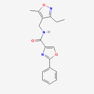 molecular formula C17H17N3O3 B7235131 N-[(3-ethyl-5-methyl-1,2-oxazol-4-yl)methyl]-2-phenyl-1,3-oxazole-4-carboxamide 