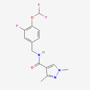 molecular formula C14H14F3N3O2 B7235284 N-[[4-(difluoromethoxy)-3-fluorophenyl]methyl]-1,3-dimethylpyrazole-4-carboxamide 
