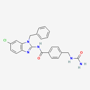 molecular formula C23H20ClN5O2 B7235416 N-(1-benzyl-6-chlorobenzimidazol-2-yl)-4-[(carbamoylamino)methyl]benzamide 