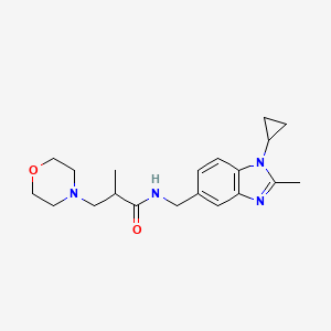 molecular formula C20H28N4O2 B7235466 N-[(1-cyclopropyl-2-methylbenzimidazol-5-yl)methyl]-2-methyl-3-morpholin-4-ylpropanamide 