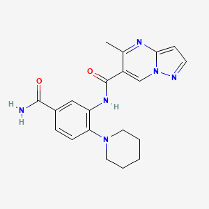 molecular formula C20H22N6O2 B7235909 N-(5-carbamoyl-2-piperidin-1-ylphenyl)-5-methylpyrazolo[1,5-a]pyrimidine-6-carboxamide 