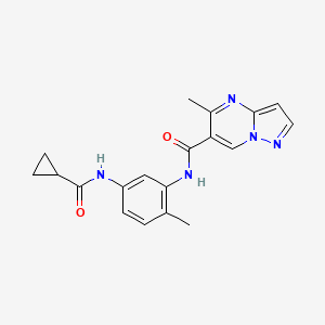 molecular formula C19H19N5O2 B7236015 N-[5-(cyclopropanecarbonylamino)-2-methylphenyl]-5-methylpyrazolo[1,5-a]pyrimidine-6-carboxamide 