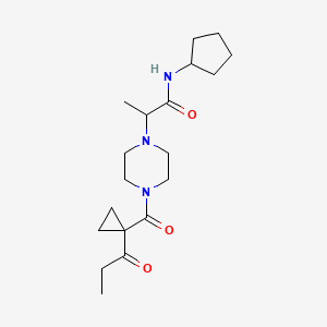 molecular formula C19H31N3O3 B7236165 N-cyclopentyl-2-[4-(1-propanoylcyclopropanecarbonyl)piperazin-1-yl]propanamide 