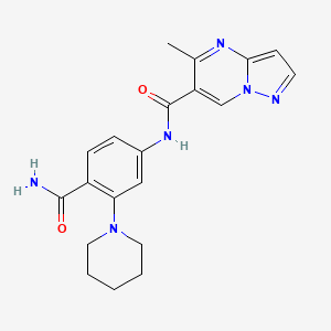 molecular formula C20H22N6O2 B7236229 N-(4-carbamoyl-3-piperidin-1-ylphenyl)-5-methylpyrazolo[1,5-a]pyrimidine-6-carboxamide 