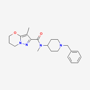 molecular formula C21H28N4O2 B7236232 N-(1-benzylpiperidin-4-yl)-N,3-dimethyl-6,7-dihydro-5H-pyrazolo[5,1-b][1,3]oxazine-2-carboxamide 