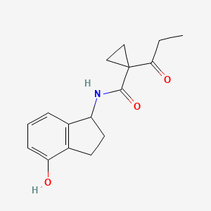 molecular formula C16H19NO3 B7236258 N-(4-hydroxy-2,3-dihydro-1H-inden-1-yl)-1-propanoylcyclopropane-1-carboxamide 
