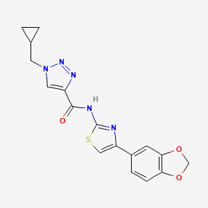 molecular formula C17H15N5O3S B7236397 N-[4-(1,3-benzodioxol-5-yl)-1,3-thiazol-2-yl]-1-(cyclopropylmethyl)triazole-4-carboxamide 