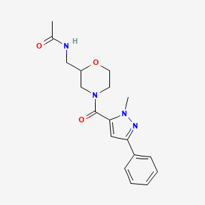 molecular formula C18H22N4O3 B7236589 N-[[4-(2-methyl-5-phenylpyrazole-3-carbonyl)morpholin-2-yl]methyl]acetamide 