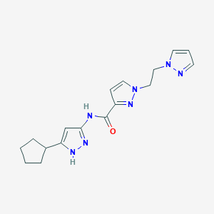 molecular formula C17H21N7O B7236591 N-(5-cyclopentyl-1H-pyrazol-3-yl)-1-(2-pyrazol-1-ylethyl)pyrazole-3-carboxamide 