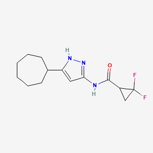 molecular formula C14H19F2N3O B7236623 N-(5-cycloheptyl-1H-pyrazol-3-yl)-2,2-difluorocyclopropane-1-carboxamide 