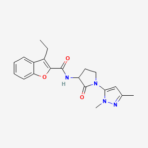 molecular formula C20H22N4O3 B7236668 N-[1-(2,5-dimethylpyrazol-3-yl)-2-oxopyrrolidin-3-yl]-3-ethyl-1-benzofuran-2-carboxamide 