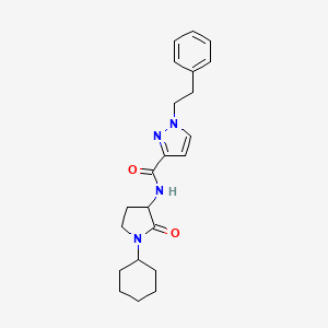 molecular formula C22H28N4O2 B7236755 N-(1-cyclohexyl-2-oxopyrrolidin-3-yl)-1-(2-phenylethyl)pyrazole-3-carboxamide 