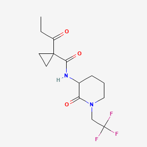 molecular formula C14H19F3N2O3 B7236866 N-[2-oxo-1-(2,2,2-trifluoroethyl)piperidin-3-yl]-1-propanoylcyclopropane-1-carboxamide 