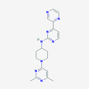 molecular formula C19H22N8 B7236934 N-[1-(2,6-dimethylpyrimidin-4-yl)piperidin-4-yl]-4-pyrazin-2-ylpyrimidin-2-amine 