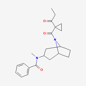 molecular formula C22H28N2O3 B7236961 N-methyl-N-[8-(1-propanoylcyclopropanecarbonyl)-8-azabicyclo[3.2.1]octan-3-yl]benzamide 