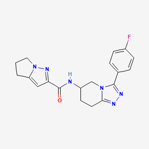 molecular formula C19H19FN6O B7237029 N-[3-(4-fluorophenyl)-5,6,7,8-tetrahydro-[1,2,4]triazolo[4,3-a]pyridin-6-yl]-5,6-dihydro-4H-pyrrolo[1,2-b]pyrazole-2-carboxamide 
