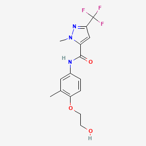 molecular formula C15H16F3N3O3 B7237090 N-[4-(2-hydroxyethoxy)-3-methylphenyl]-2-methyl-5-(trifluoromethyl)pyrazole-3-carboxamide 