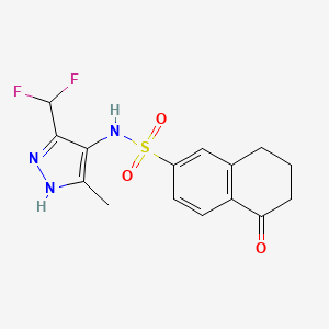 molecular formula C15H15F2N3O3S B7237474 N-[3-(difluoromethyl)-5-methyl-1H-pyrazol-4-yl]-5-oxo-7,8-dihydro-6H-naphthalene-2-sulfonamide 